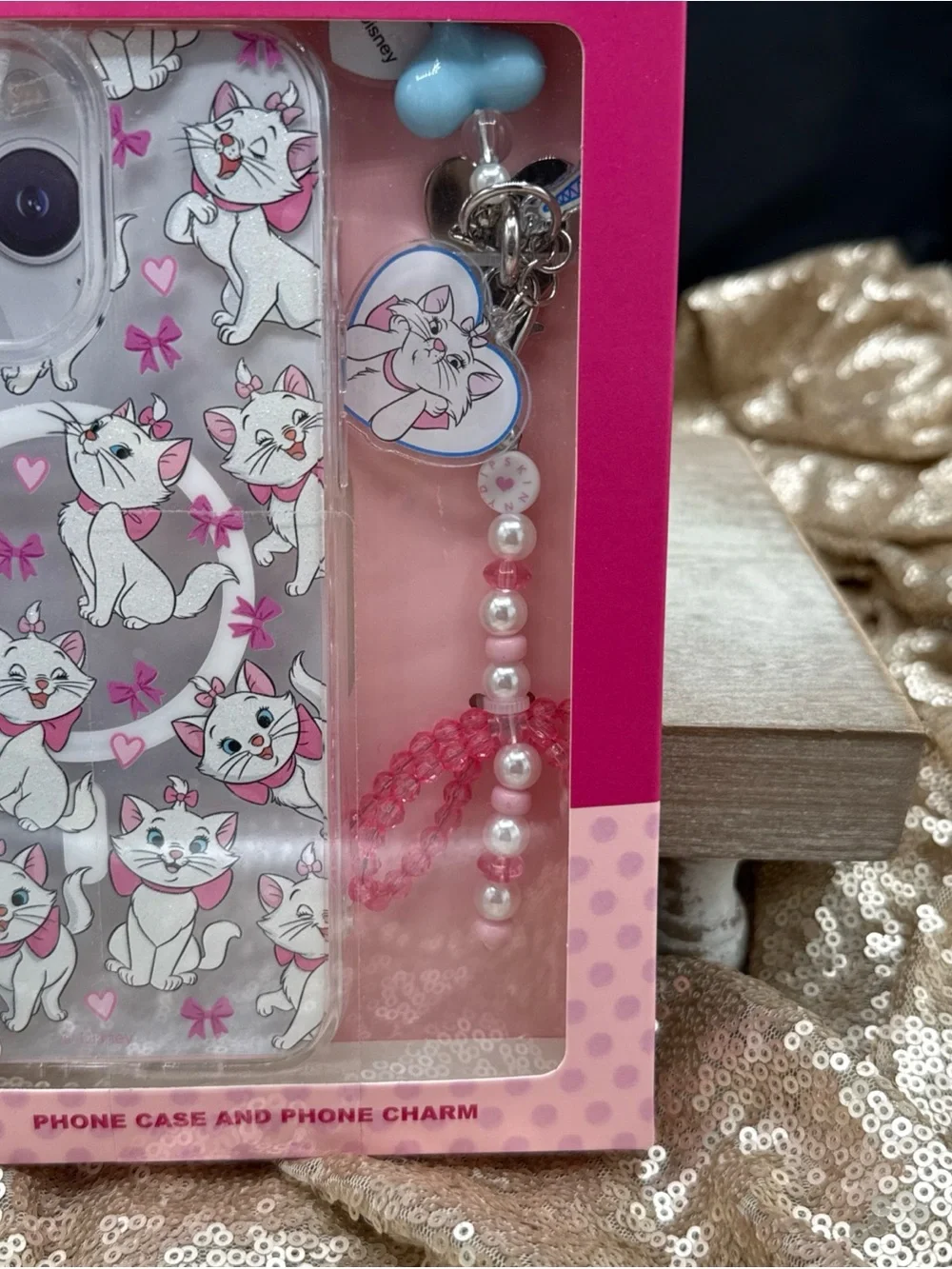 New Disney Aristocats Marie iPhone 15 Pro Max Case With Bow Charm Glitter Pink